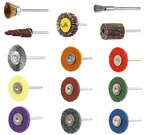 Keadic 56Pcs 150-3000 Grit 1 Abrasive Buffing Polishing Wheels Set, Cup & Pen & Bowl Shape Steel Crimped Wire Wheel Brush with 80 Grit 1/4 Shank Mounted Flap Sanding Wheel for Dremel Rotary Tool