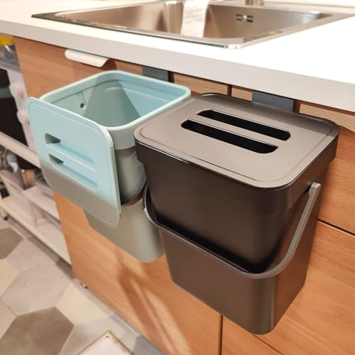 StoneSpace Kök kompostfack för bänkskiva, hängande liten papperskorg med lock under handfat för kök badrum, monterbar komposthink, svart