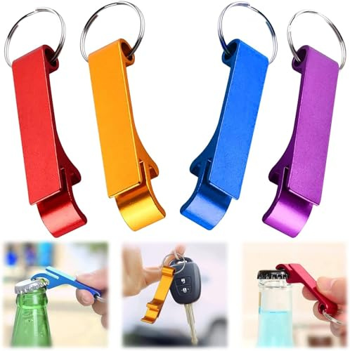 4 Pack Bottle Opener, Aluminium Beer Opener Keyring, Multi-Function Mini Can Opener for Home, Pub, Party, Beer Lover, Daily Use