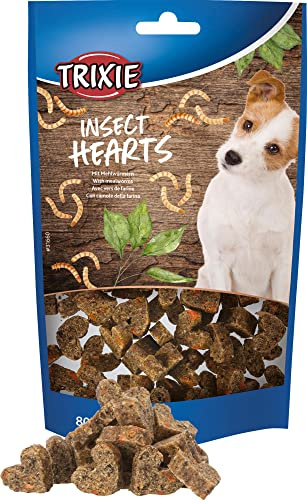 TRIXIE Hundgodis insekter mellanmål hjärtan med mjölmaskar 80 g – glutenfritt premiumgodis för hundar – utan spannmål och socker, god belöning för träning och hemma – 31660