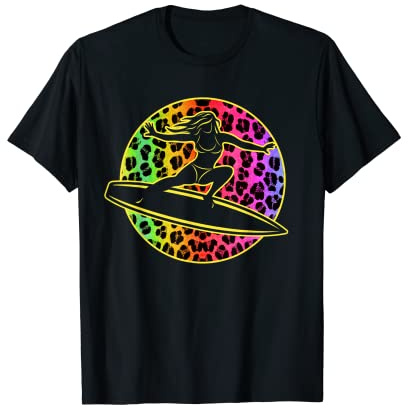 Surfing Girl Water Sports Leopard Surf Art Surfer Women T-Shirt