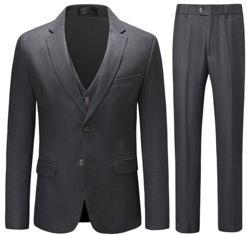 Allthemen Abito da Uomo in 3 Pezzi Slim Fit Completo da Sposa 2 Bottoni Blazer da Lavoro Gilet Pantaloni per La Festa Grigio S