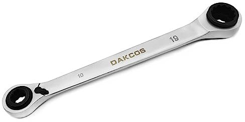 DAKCOS Llave de carraca 4 en 1 de 10 x 13 – 17 x 19 mm, Llave de carraca de doble anillo reversible CR-V, 72 dientes