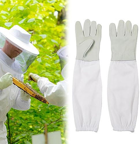 SEMINISMAR Imkerhandschuhe, Bienenzucht Handschuhe, Schutzhandschuhe für Imker, aus Ziegenleder und Latex mit Stoffstulpe, mit belüfteten Ärmeln, braun