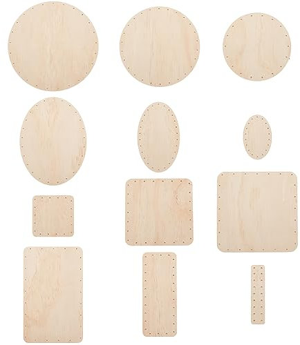 PH PandaHall 12 piezas de fondo de cesta para ratán, 12 estilos redondos, ovalados, rectangulares, cuadrados, de madera, bastidor, tablero tejido de mimbre con agujero preperforado de 3 mm para hacer