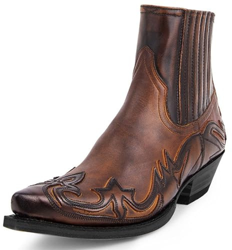Västerländska ankelstövlar med spänne och rem för män retro läder fyrkantig tå cowboy korta stövlar cowboy motorcykelstövlar