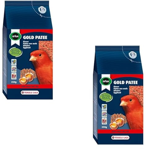 Orlux Gold Patee Kanarien Rot | Doppelpack | 2 x 250 g | Gebrauchsfertiges Eifutter mit rotem Farbstoff für Kanarien, Einheimische Vögel und Exoten | Mit 100% natürlichem Honig