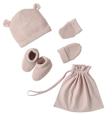 VERTBAUDET Ensemble Bonnet, moufles et Chaussons bébé Naissance et Son Sac Assorti