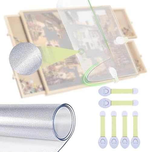 XGKHOM 1500 Pieces Puzzle Board Cover Mat, 34x26 Jigsaw Puzzle Table Cover with Locking Buckles, Transparent and Frosted Replacement Cover (Cover Mat Only)