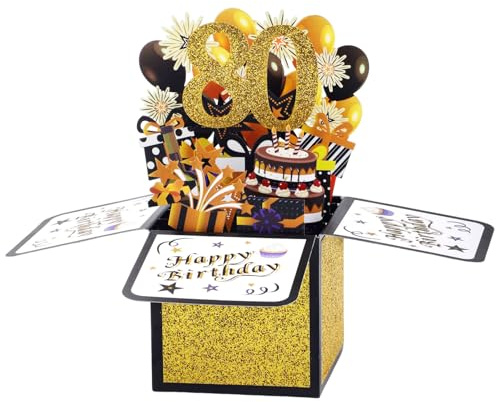 Gosknor Tarjeta Emergente 3D de Feliz Cumpleaños, Caja Emergente Colorida de Cumpleaños con Sobre y Tarjeta de Felicitación Tarjeta Emergente de Cumpleaños Genial para Hombres y Mujeres (80.°)