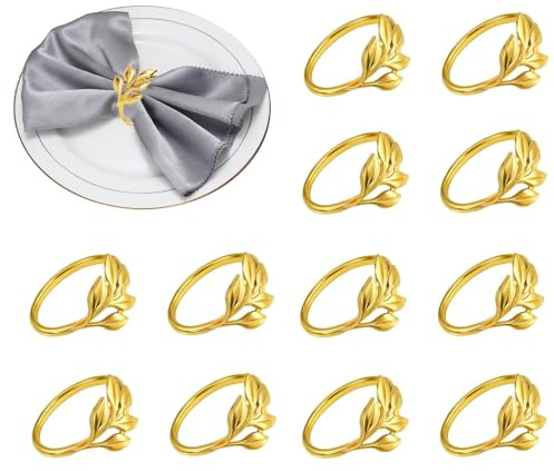 XHYASD 12 Piezas Servilleteros Individuales Dorados, Elegantes Anillos para Servilletas para Boda, Bautizo, Navidad, Banquete