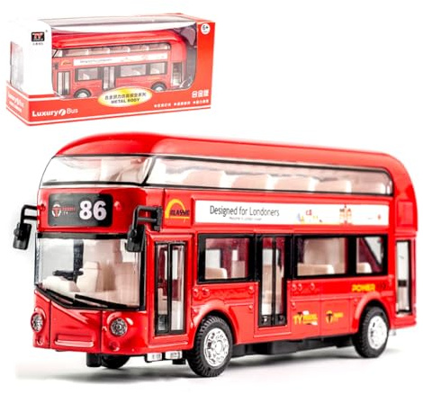 MIFKLMV Red Bus Toy Double Decker Bus City Tourist Diecast, Scale Pull-Back Model City Car Toy for Kids Alloy Diecast Toy Vehicles Metal Die Cast Free Wheeling Action Model Birthday Gifts for Kids