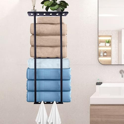 Towel Rack Wall Mounted, 3-Tier Bathroom Towel Shelf Wall Mounted With Hooks, 72cm Space-Saving Black Towels Holder Metal Bathroom Organizer For Bathrooms, Hotels, Spa Rooms