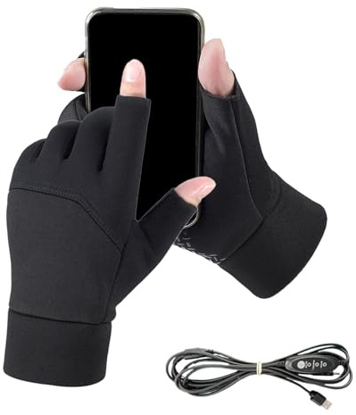 Qukoielly Guanti riscaldati, antiscivolo, ricaricabili tramite USB, con due dita, touch screen, guanti da bici, per uomo e donna, invernali, moto, lavoro, sci, caccia