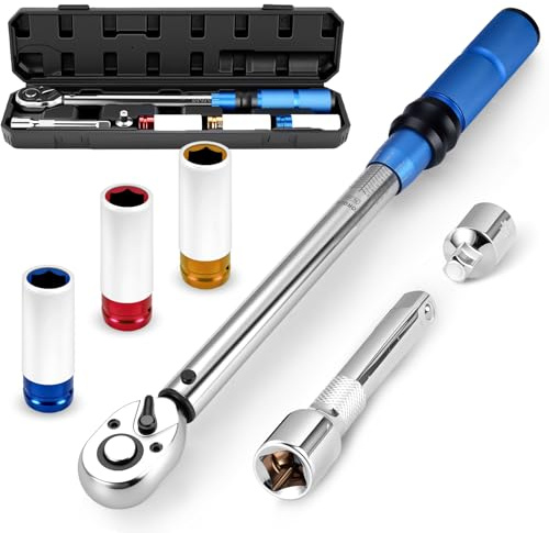 RUIZHI 6tlg Fahrrad Drehmomentschlüssel 1/2‘’ 3/8‘’, 40-210 nm Drehmomentschlüssel Auto Set mit Nüssen & Koffer für Fahrrad Auto, Motorrad & Reifenwechsel