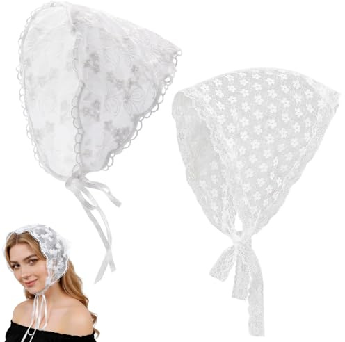 ChAusa White Elegant Laces scarf,Lace Flower Triangle Hair Women Accessorie | White Lace Head Scarf for Sweet Girls Camping Taking Photo Women's Headbands, Fashion Headbands Hats