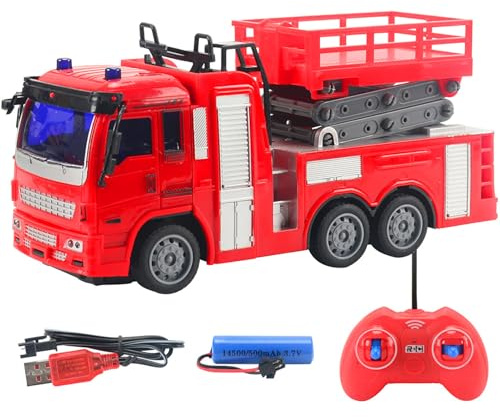 Macchinine Giocattolo Telecomandate per Camion dei Pompieri con Luci a LED e Suoni di Allarme Modello di Veicolo di Ingegneria Interattivo (Camion dei pompieri telecomandato (scala a nuvola))