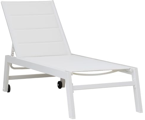 Happy Garden Sonnenliege Barbados aus weißem Textilene und weißem Aluminium. Outdoor-Liege mit Mehreren Positionen.