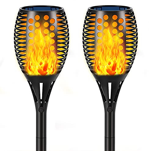 Aityvert Upgraded Solar Torch Lights 43 inches Flickering Dancing Flames Waterproof Outdoor Landscape Decorations Lighting Dusk to Dawn Auto On/Off Solar Lights for Halloween Christmas 2-Pack