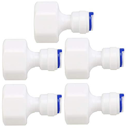 uxcell 1/2 Inch BSP Female to 1/4 Inch OD Straight Quick Connect Water Purifiers Tube Fitting Push in to Connectors Water Hose Joint for RO Reverse Osmosis System 5pcs