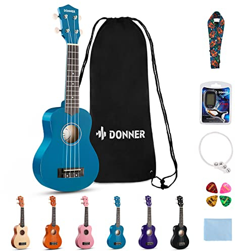 Åska ukulele för nybörjare sopran ukulele-kit, 50 cm (51 tum) blå med nylonsträngar, Hawaii gitarr