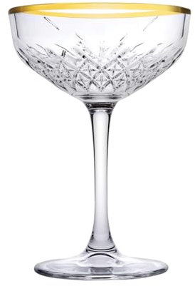 Pasabahce 440236 Timeless Sektschalen mit Goldrand | 4er Set Coupe Cocktailgläser 270 ml | Retro Kristall-Look, edel & robust | Kelch ideal zu Sekt, Champagner & Cocktails | für Haushalt & Gastronomie
