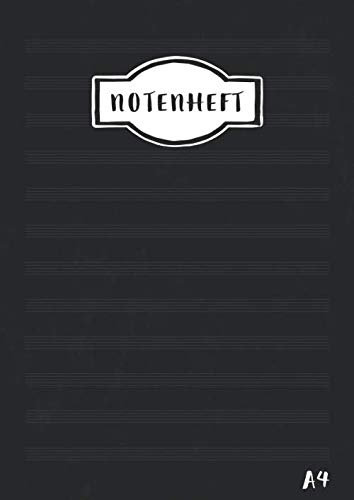 Notenheft A4: 12 Systeme | 100 Seiten | Musikheft mit Hilfslinien A4 | Notenheft Blanko mit Notenlinien | Notenbuch Leer | DIN A4 | Schwarz