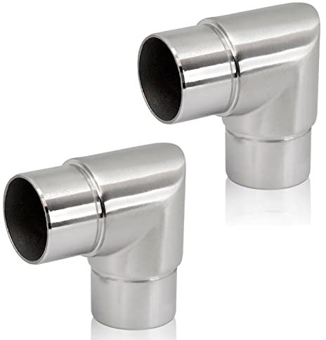 PRIOstahl Lot de 2 raccords d'angle coudés à emboîter - Raccord d'angle tranchant à 90° - Diamètre 42,4 mm - Pour tubes ronds, main courante - À emboîter - Construction de garde-corps - Inoxydable V2A