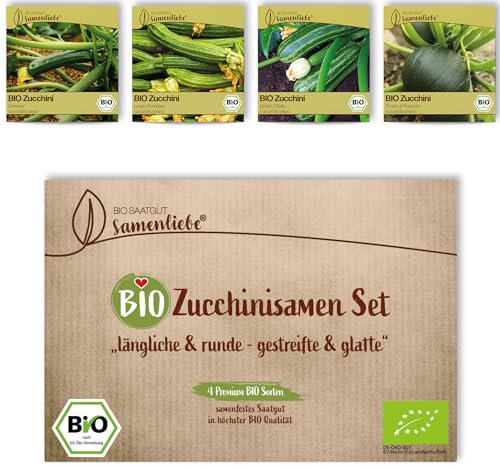 BIO Zucchini Samen Set: 4 Sorten samenfeste BIO Gemüse Samen mit runde Zucchini Samen - alte Sorten Samen - BIO Gemüsesamen Saatgut Set als nachhaltiges Geschenk von Samenliebe