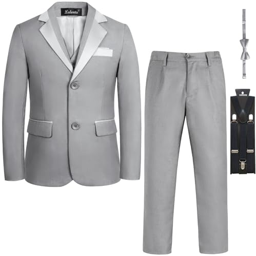 LOLANTA traje para niño, Corte Ajustado Clásico, Traje de Boda (7-8 años, Gris, 130)