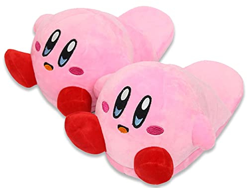 Roffatide Anime Kirby söt plysch öppen rygg golvtofflor inomhusskor luddiga tofflor med gummisula för kvinnor rosa, Kirby a, 5.5-9.5 Women/4.5-8.5 Men