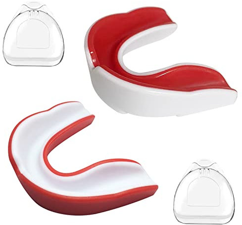 Zahnschutz, 2 Stücke Mundschutz Boxen, Sport Mundschutz, für MMA Kampfsport Boxen, Taekwondo, Hockey Sport Zahnschutz, Tragbare Schutzkasten, Erwachsene, RotWeiß