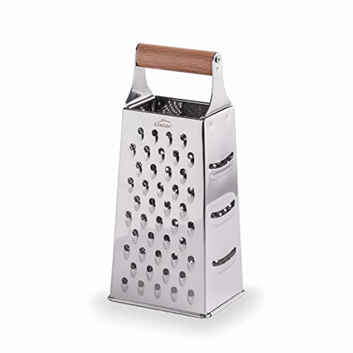 Lacor Grattugia da Cucina in Legno, Grattugia per Alimenti a 4 Lati, Acciaio Inox, Manico in Legno di Faggio, 4 Lati con Diversi Tagli, Fine, Medio, Spesso e Affettato, 9x6.5x22 cm, 61365
