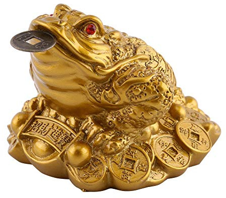 Honiwu Money Frog Feng Shui, Lucky Frog Resin Ornament with Chinese Coin, for Prosperity Home Decoration Gift (2.56 x 2.36 x 1.97”)(Gold)