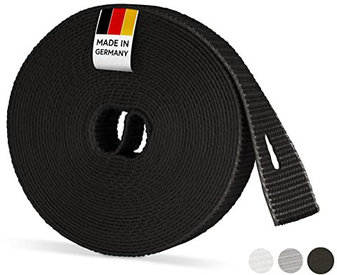 BAUHELD® 6m Rolladengurt 14mm Schwarz [Made in Germany] - Für Rolläden an Türen und Fenster [Hohe Reißfestigkeit und UV-Stabilität] - Rolladen-Gurtband passend auf Gurtwickler Aufputz Mini