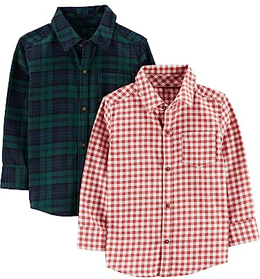 Simple Joys by Carter's pojkar button-down skjorta (2-pack), Grön rutig / röd Vichy rutig, 4 år