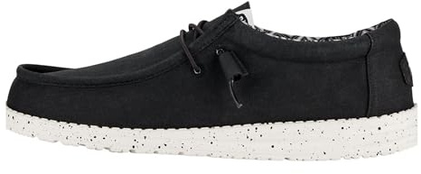 HEYDUDE Men's Wally Stretch Canvas Slip On Loafer, Black/White, Size 8