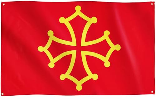 Runesol Drapeau Midi-Pyrénées, 91x152cm, 3ft x 5ft, 4 œillets, œillet dans chaque coin, Croix occitane, Occitanie, drapeaux de qualité supérieure, intérieur, extérieur, couleurs vives