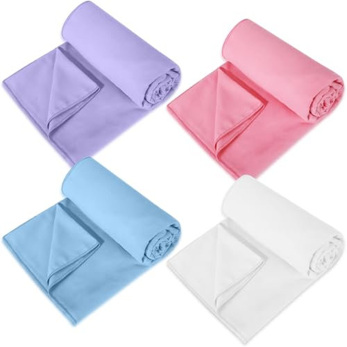 Breling 4 Pack 72 x 24 Hot Yoga Towel Non Slip Microfiber Mat Towel Sweat Absorbent Soft Pilates Mat Essentials for Hot Yoga Pilates Exercise(Purple, Pink, Blue, White)