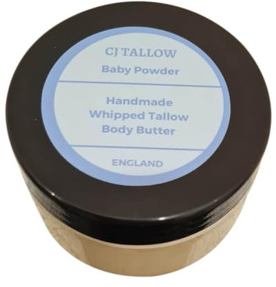 Beef Tallow Whipped Cream – Baby Powder Scented | Jojoba & Rosehip Oil, Vitamin E | Face & Body Moisturiser | All Skin Types |100% Organic Grass Fed Tallow, Made in UK by (CJ TALLOW) Net Wt 60ml