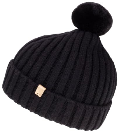 Isotoner Ultramjuk dammössa, pompom-pälsimitation, en storlek, svart, One size