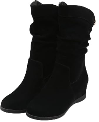 ENWIND Botines con Punta Redonda De Ante Metalizado Tirón On Cuña Baja Tacón Oculto Botines Cortos,Negro,36 EU