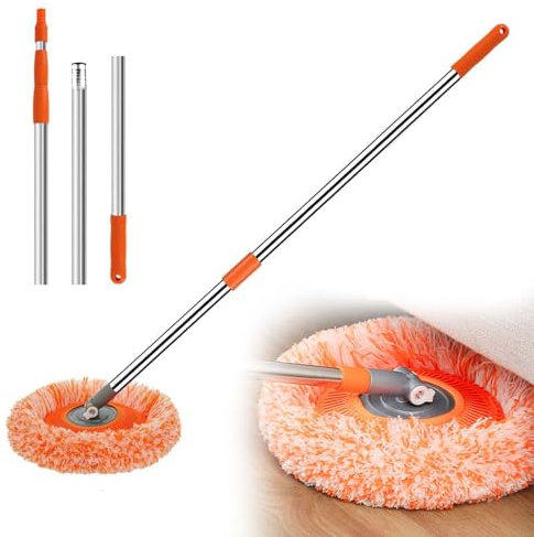 Mopa de limpieza ajustable giratoria de 360°, mopas limpiadoras de pared con mango largo, arandela de pared extensible para suelos, ventanas, techos y zócalos (naranja, 2 cabezales de fregona)