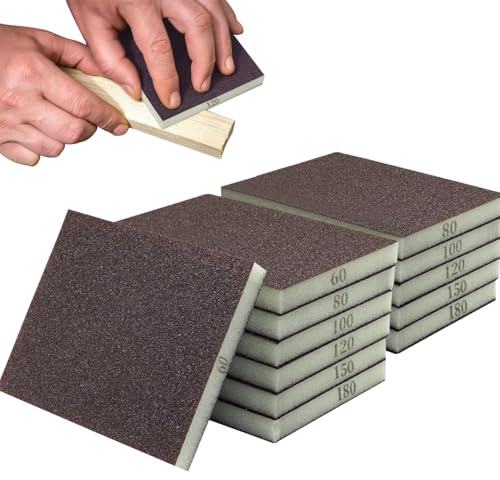 12 Stück Schleifschwamm Set, Schleifpad, 60/80/100/120/150/180 6er Set Schleifschwämme - Doppelseitig verwendbar, waschbar & wiederverwendbar, für Holz, Kunststoff, Gipskarton und Metallpolitur