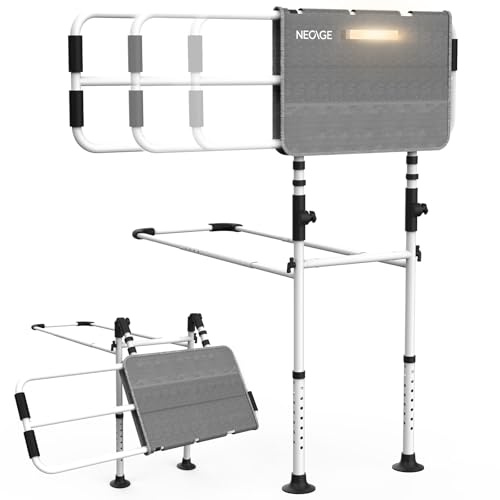 NEOAGE Bed Rails for Elderly Adults, Foldable Bed Guard with Body Sensor Light & Storage Pouch, Elderly Essentials Bedside Assist Rail with Height & Width Adjustable, Max 350 LBS Loading