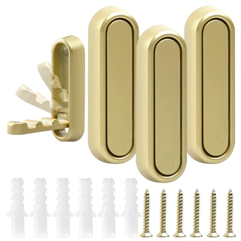Qichan 3 Pcs Foldable Wall Hooks for Hanging, Concealed Gold Coat Hooks for Bathroom, 90° Flip Down Towel Hooks for Wall Mount, Key Hook for Closet, Bathroom, Entryway, Kitchen