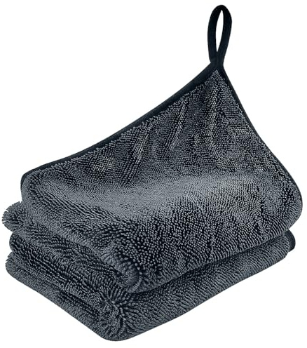 Lot de 2 serviettes en microfibre - Bonne absorption de l'eau - 40 x 60 cm | Chiffons en microfibre gris - Ne laisse pas de taches d'eau - Pour voiture, douche et fenêtre