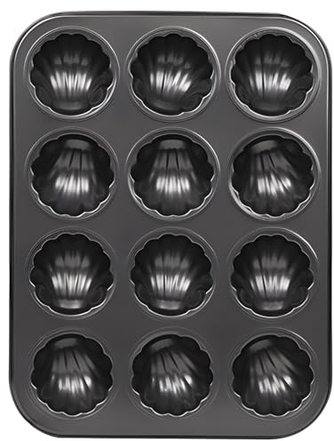 Mini tortiera (12 tazze), in acciaio al carbonio, antiaderente, ideale per brownies, madeleine, muffin, cassaforte fino a 232 °C, nero