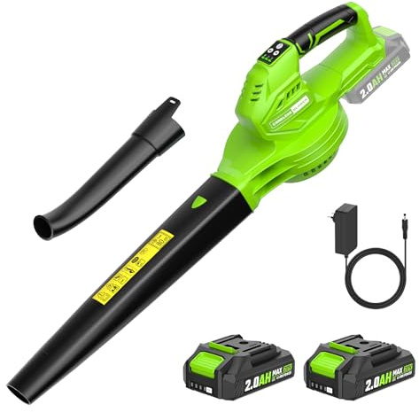 Akku Laubbläser,Laubbläser Akku 2×2.0Ah mit Ladegerät,Luftmenge 360m³/h,3-Gang Kabellos Laubgebläse Bürstenlos Laubpuster Schneefräse für Garten Rasenpfleg,Terrasse