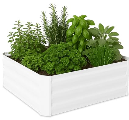 Relaxdays Fioriera Rialzata in Ferro Zincato, Aiuola per Il Giardino, Piante, Fiori, Erbe, HxLxP: 30x90x90 cm, Bianco